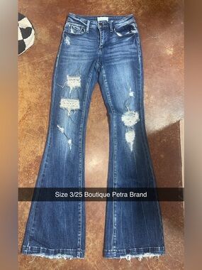 Boutique Petra Distressed Flare Jeans - Dark Blue